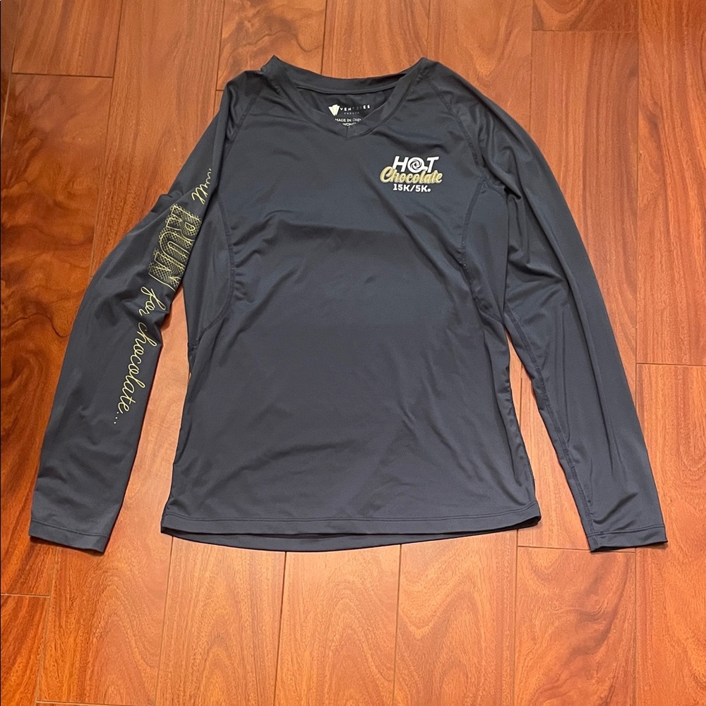 Blueish Gray Long Sleeve Running Graphic Shirt